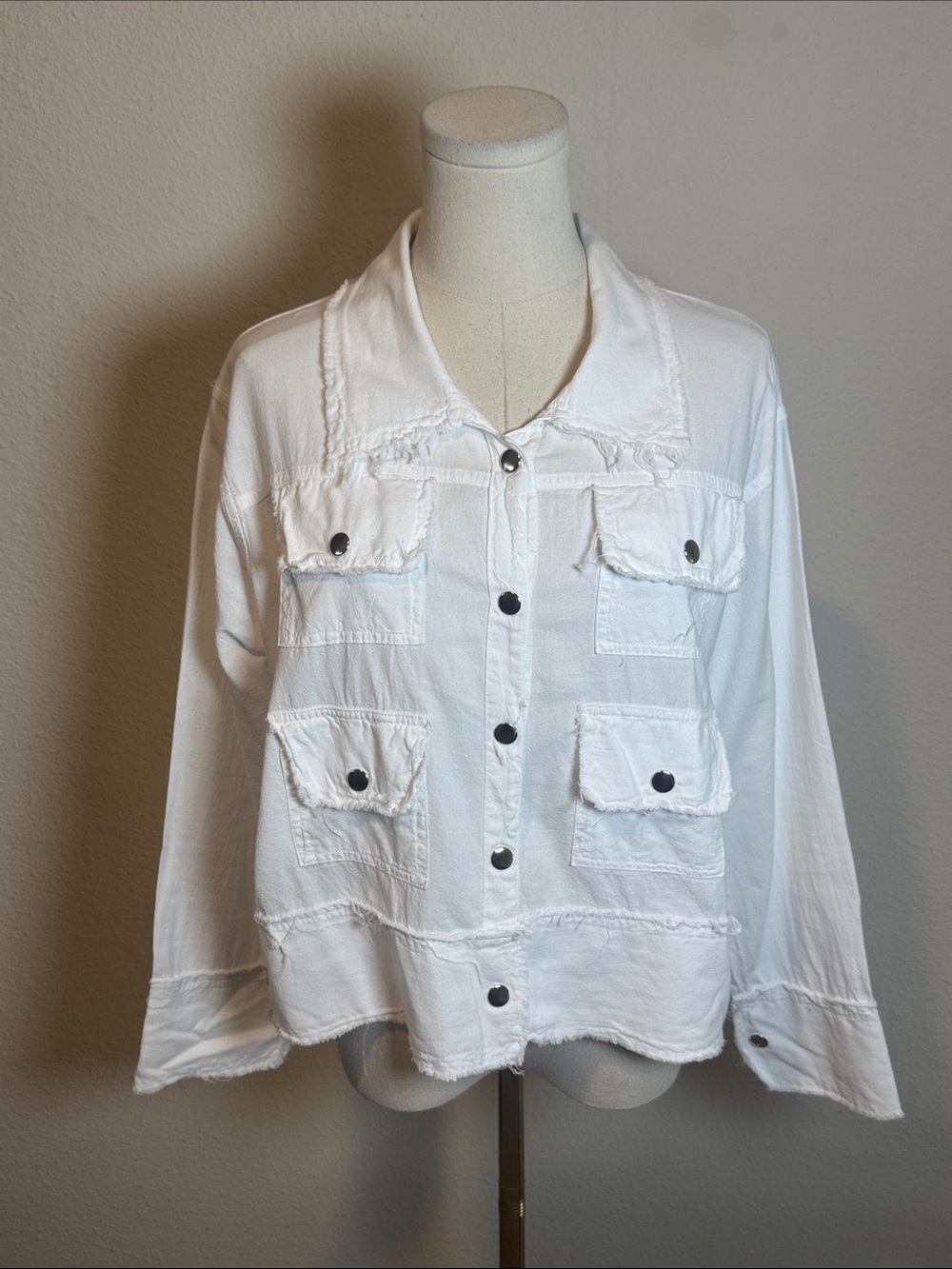 SeaSpice Cotton White Snap Front Jacket size Small